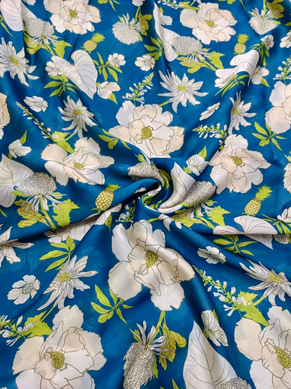 Blue Floral Print in Satin Georgette TK 350