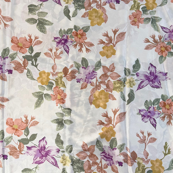 Rania Ivory White Floral Print on Crepe Silk Fabric RY 44