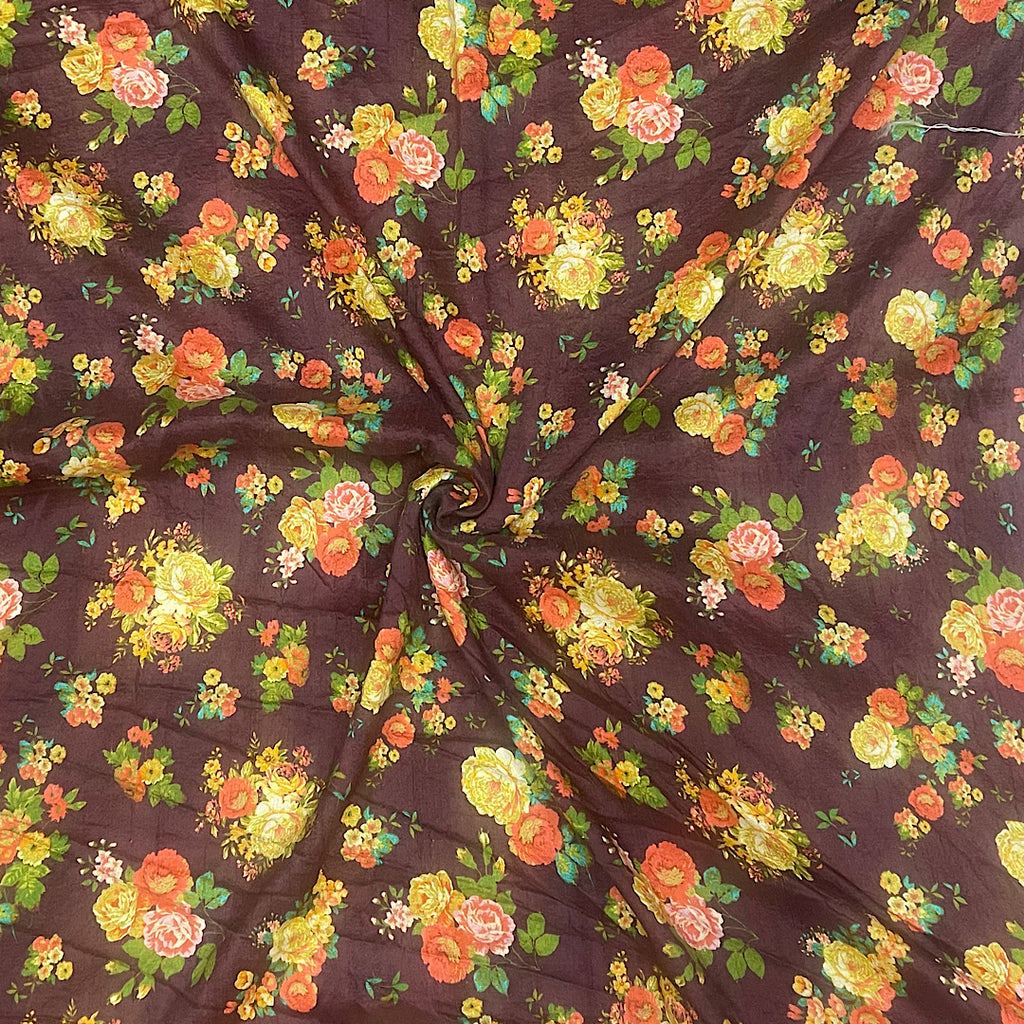 Sabya Chocolate Brown Small Floral Print on Silk Fabric OM SS 299