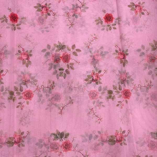 Light Pink Rose Print on Soft Organza