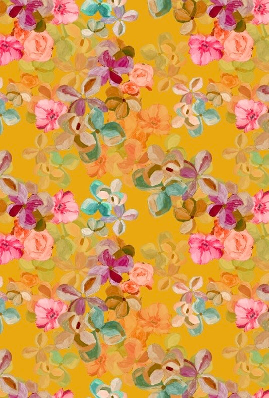 Yellow Mustard Floral Print on Satin Georgette OM DW 53