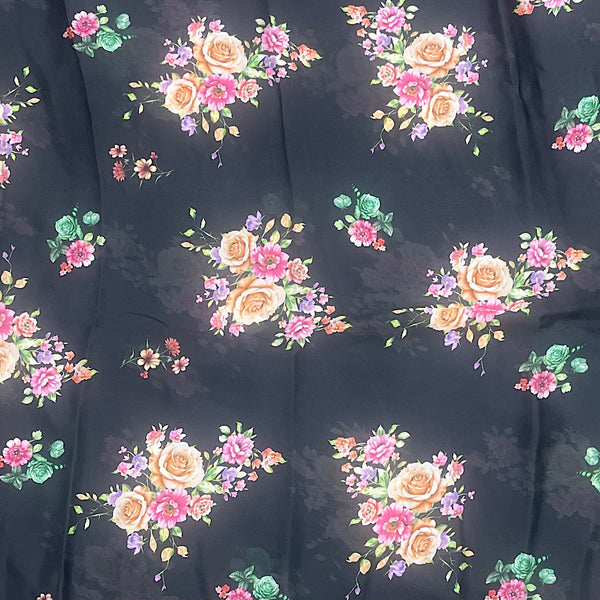 Black Color Floral Bunch Print on Soft Organza TK 514 C1
