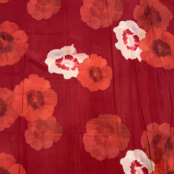 Yam Red Floral Print on on Pure Natural Crepe OM DW 75 C1