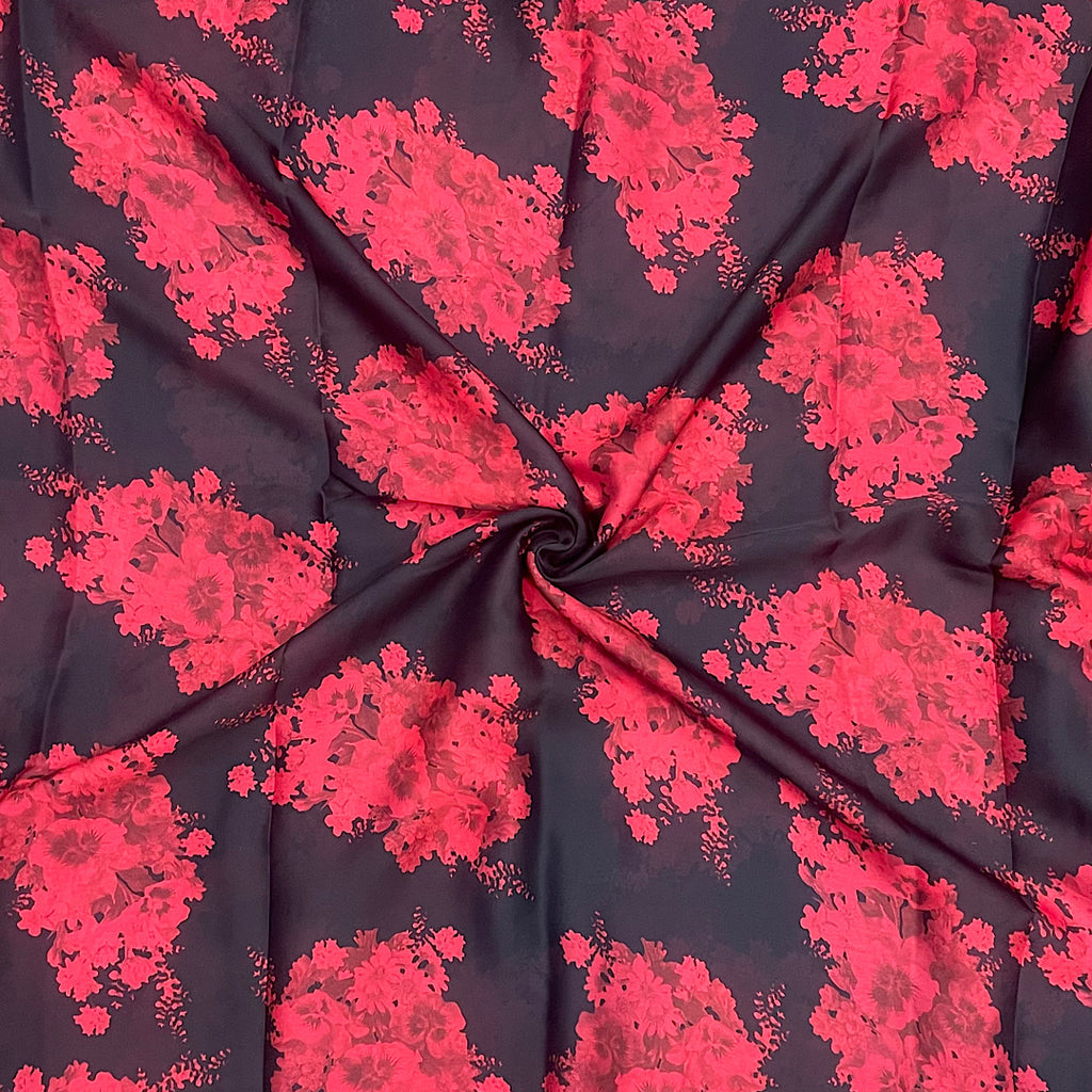 Black with Red Floral Print on Satin Georgette PK 253