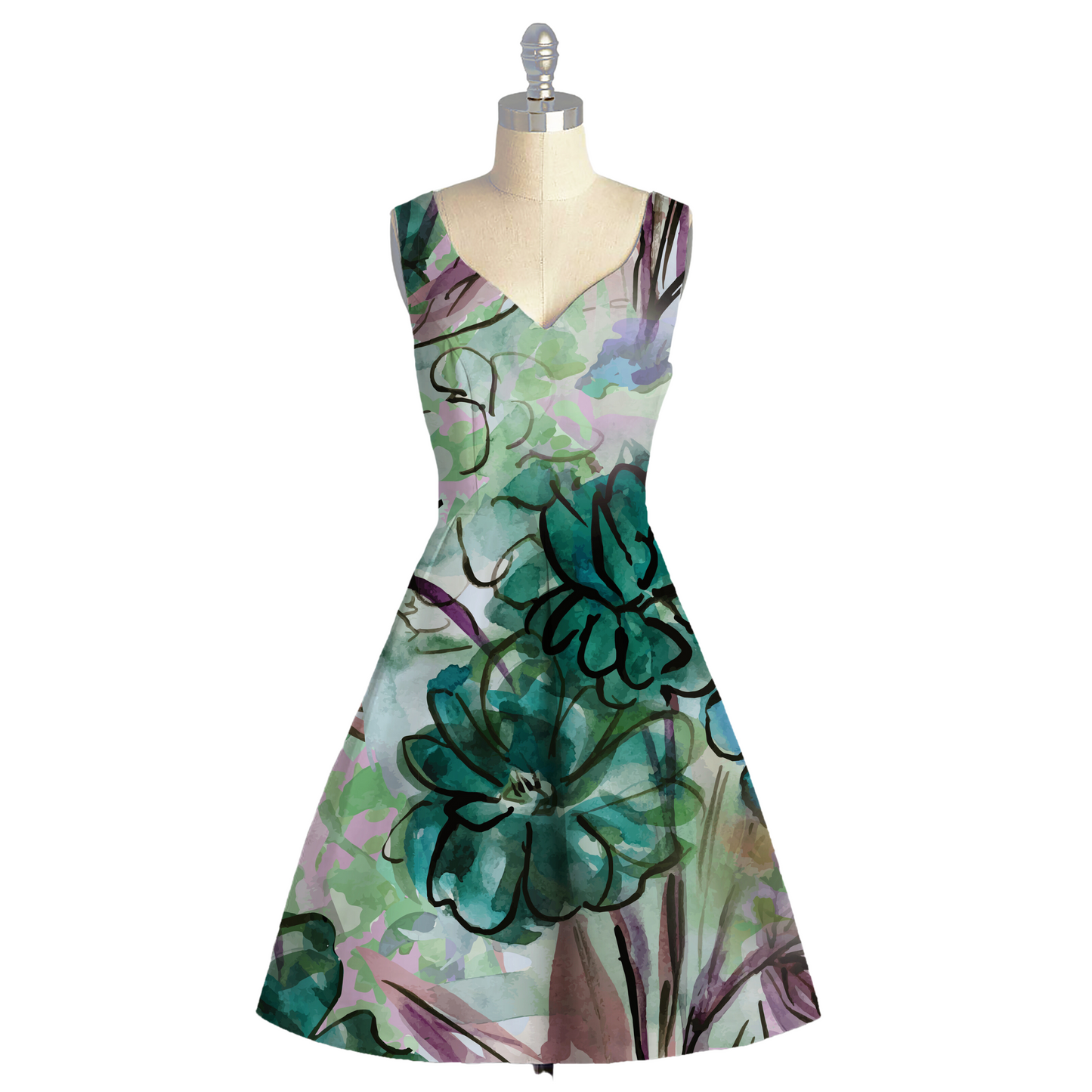 Floral Fusion: Abstract Floral Elegance on Satin Georgette