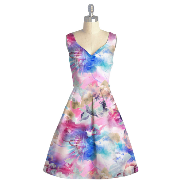 Serene Waters: Abstract Watercolor Bliss on Satin Georgette