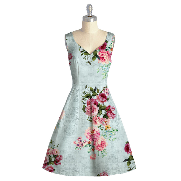 Whimsical Garden Serenade: Satin Georgette Fabric with Floral Watercolor Pattern