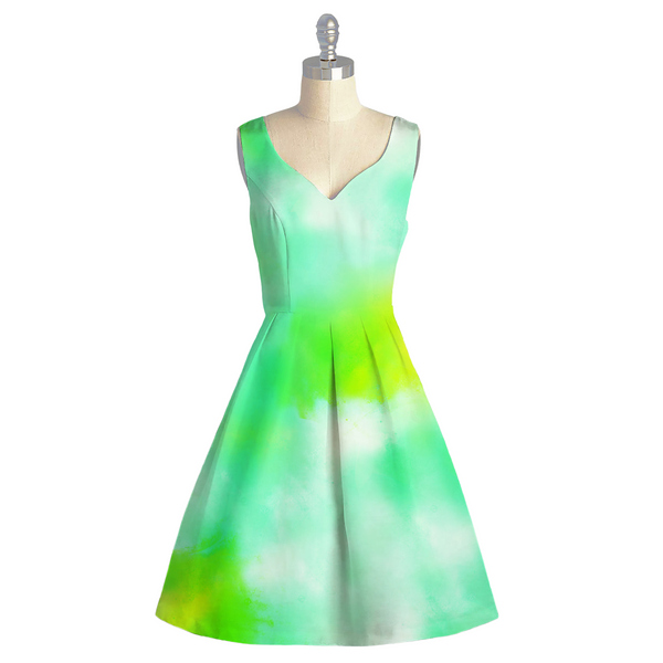 Aqua Mirage: Satin Georgette adorned with Abstract Watercolor Patterns