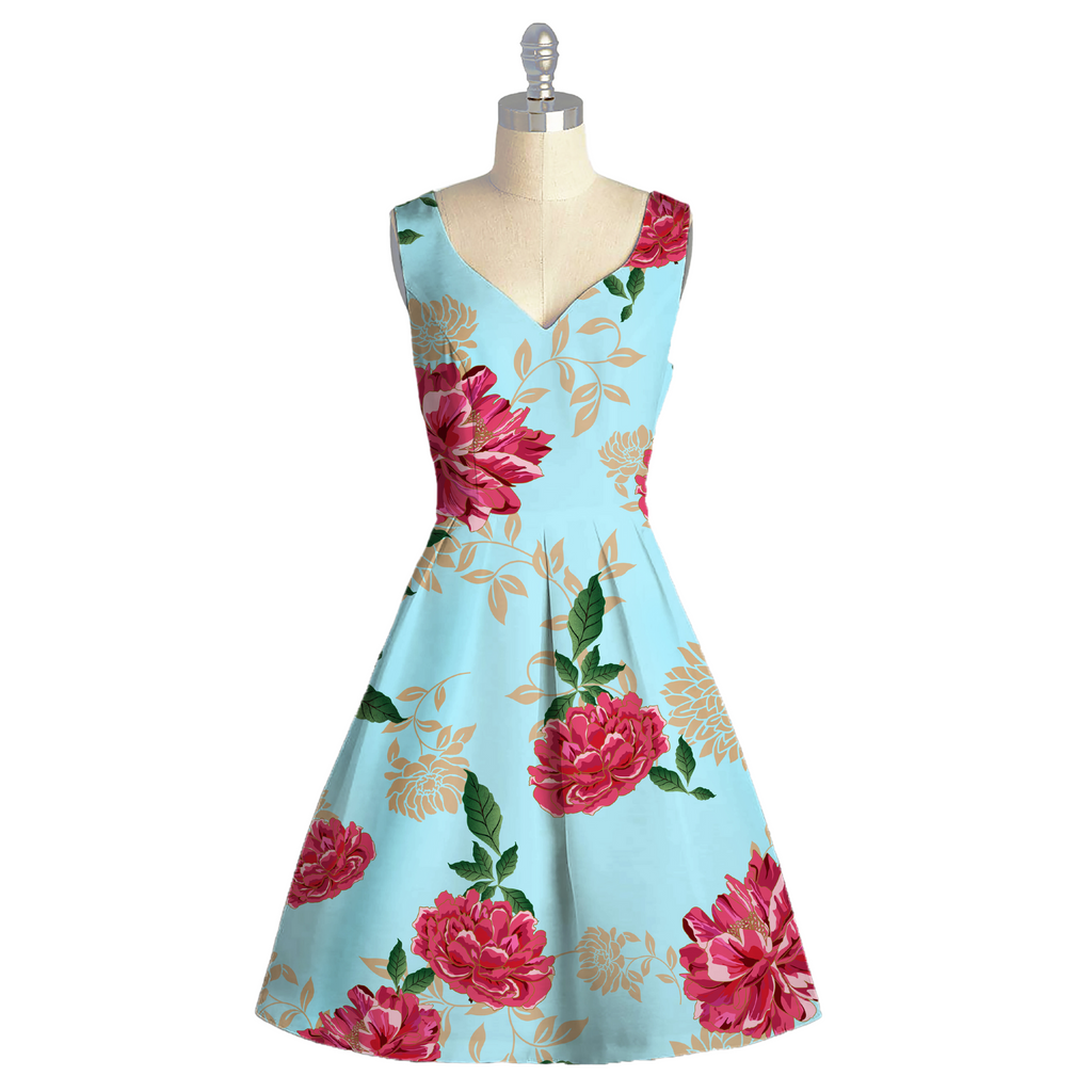 Malaika Big Floral Print with Light Blue Base & Red Floral on Satin Georgette OM SS 42