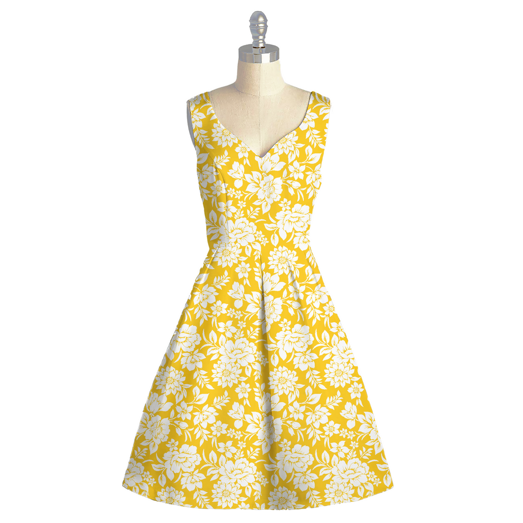 Dual colour Print with White Floral Print on Yellow Base on Satin Georgette Fabric OM RJ 1119