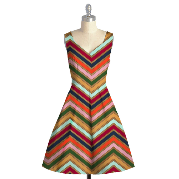 Dynamic Harmony: Geometric Strips on Satin Georgette