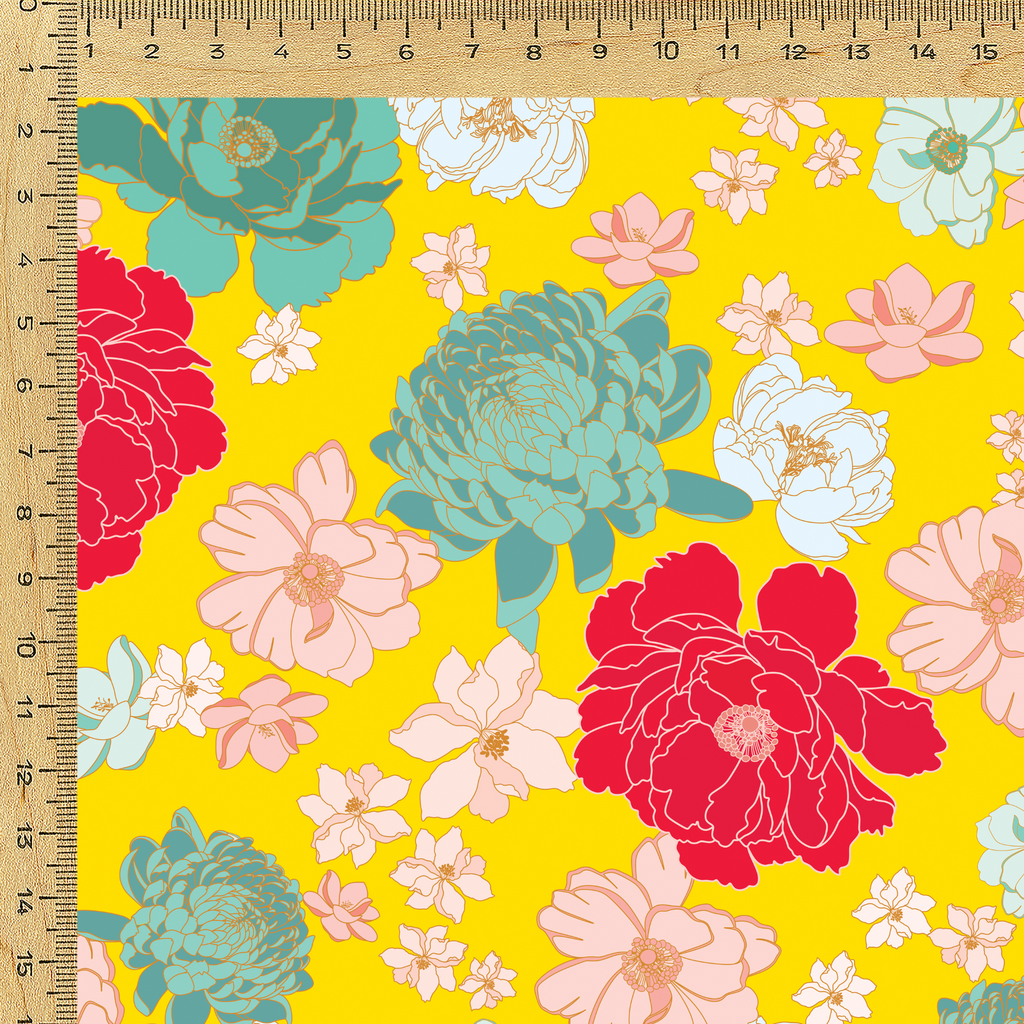 Archana Print with Yellow Base & Floral Print on Satin Georgette OM SS 379