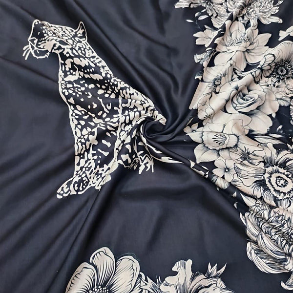 Gazal Black Leopard Print on Linen Satin TS005