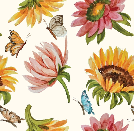 Big Size SunFlower Ivory White Floral Print on Pure Modal Satin OM SG 117