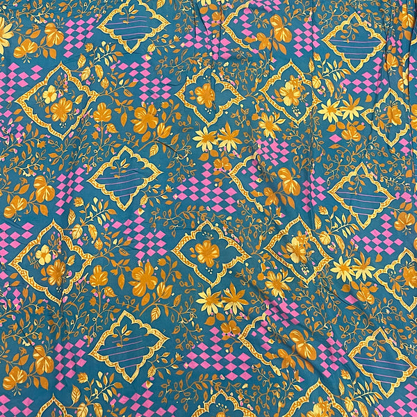 Divya Floral Print Print in Peacock Blue Base on Pure Viscose Muslin Fabric