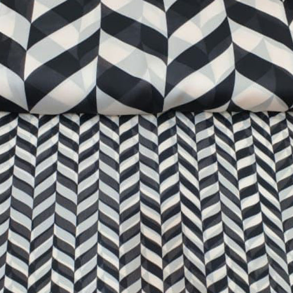 Tarun & Kiara Black & White  Big Pattern Print on Satin Georgette