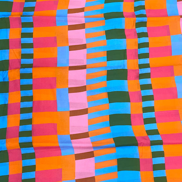 Geometric Boxes Multi color Print Cord Pants in Pure Muslin