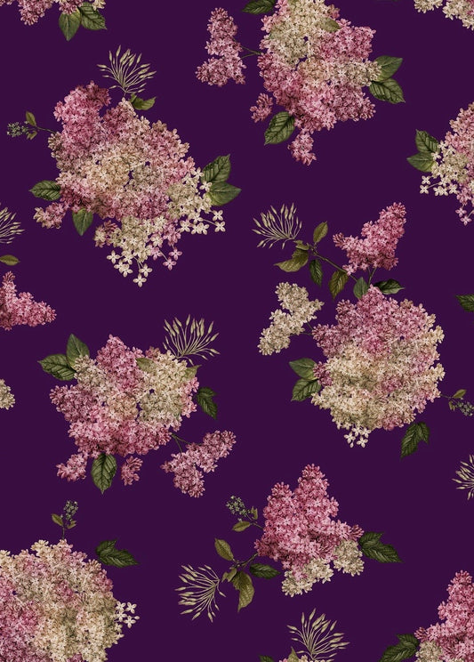 Dark Purple Floral Bunch Sabya Kareena Print on Pure Modal Satin & Satin Georgette TK 427