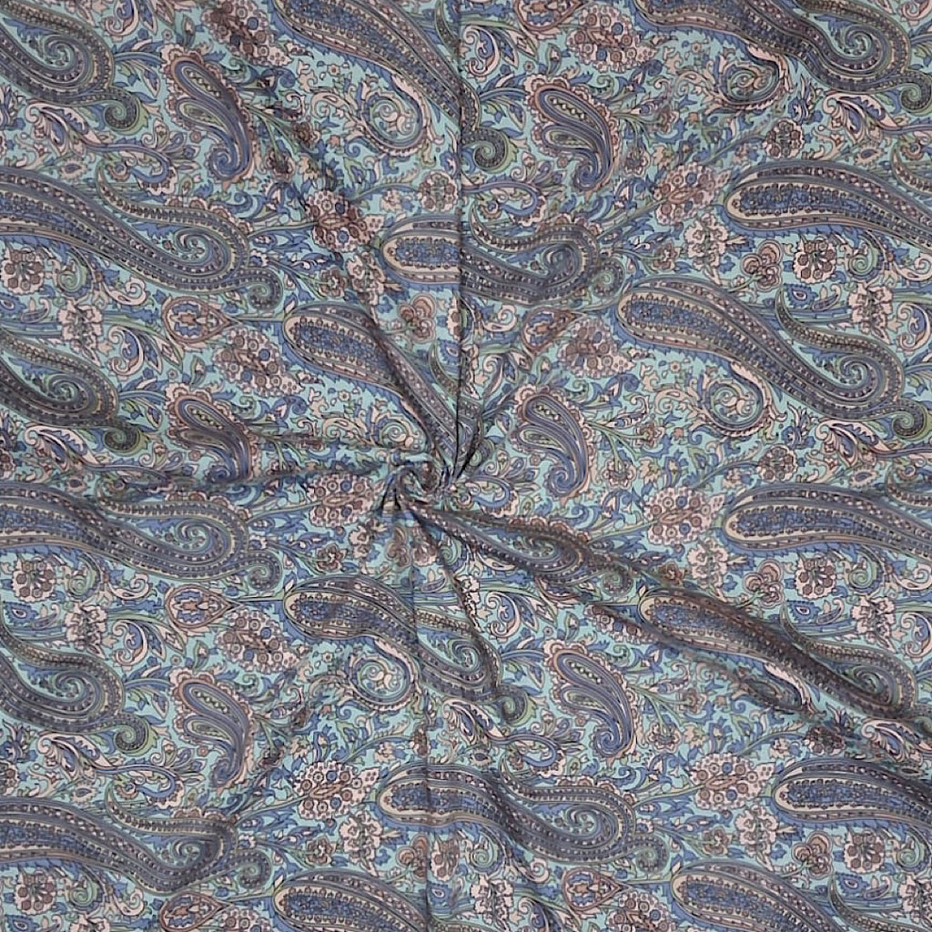 Blue Paisley Print in Satin Georgette OMSS152