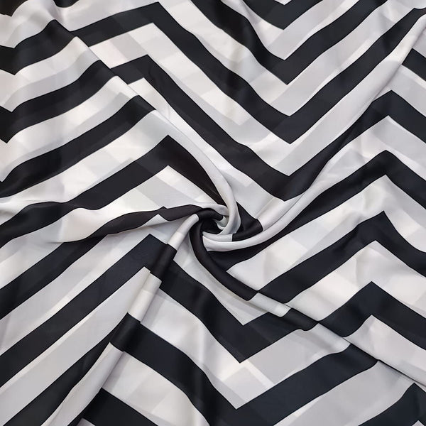 Black & White Zig Zag Stripes Print on French Crepe TK 356
