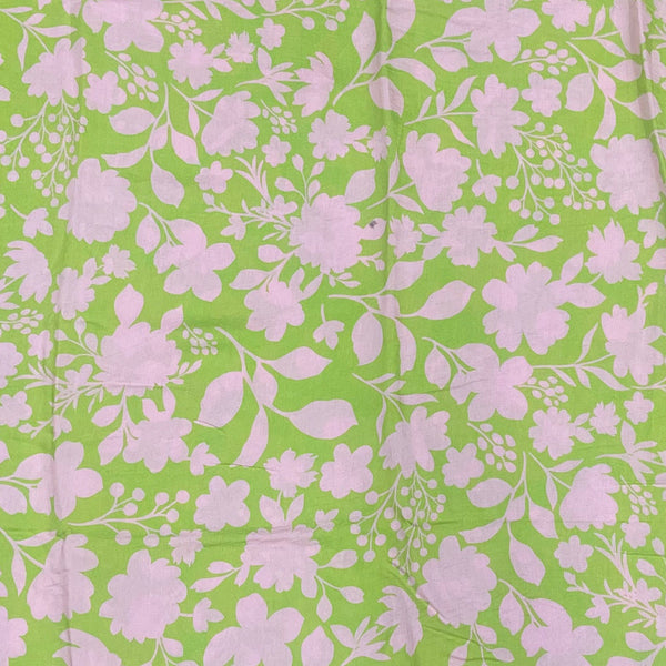 Two Colour Floral Print Pattern with Green Base & Light Pink Floral in Pure Viscose Muslin & Satin Georgette OM SS 633