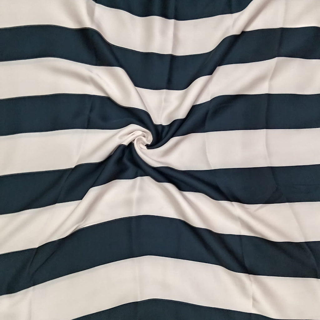 Karan Thick 3” Stripes Print in Black & Ivory color on Pure Modal Satin