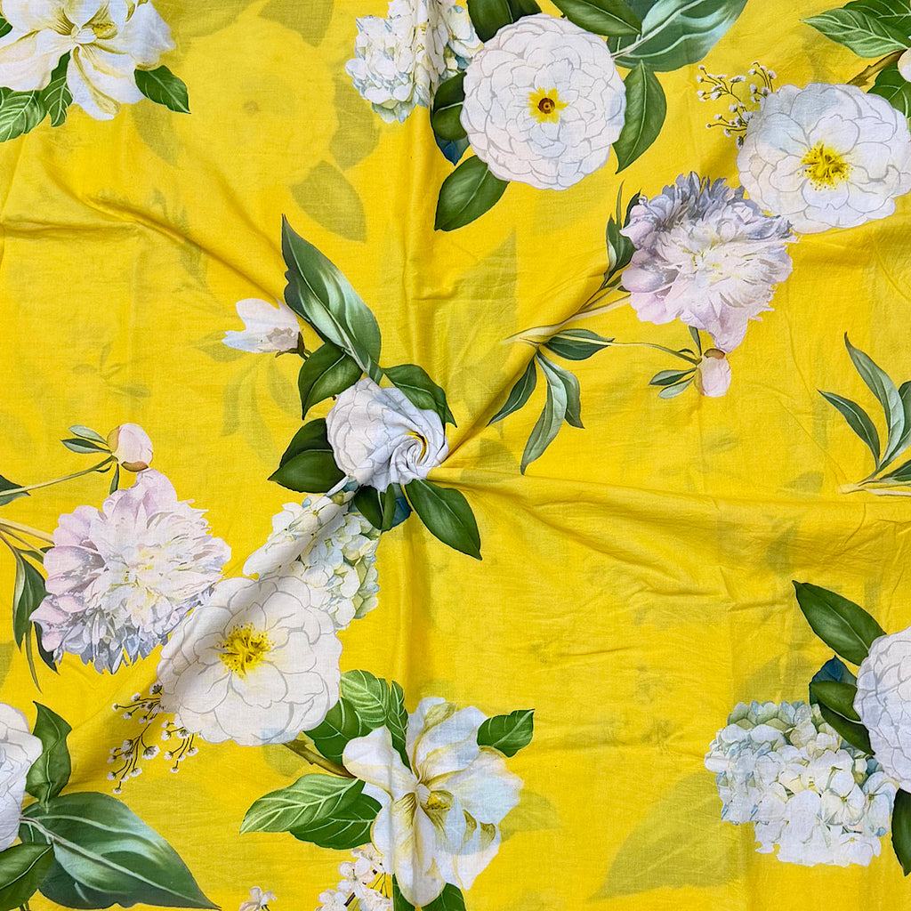 Raina’s Floral Print with Yellow Color Base with White Floral on Pure Glace Lawn Cotton OM SG 241 C1