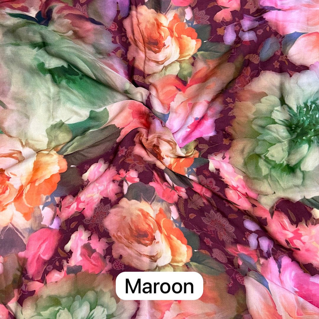 Big Multi Floral Print in Maroon Base color on Pure Modal Satin OM SG 239