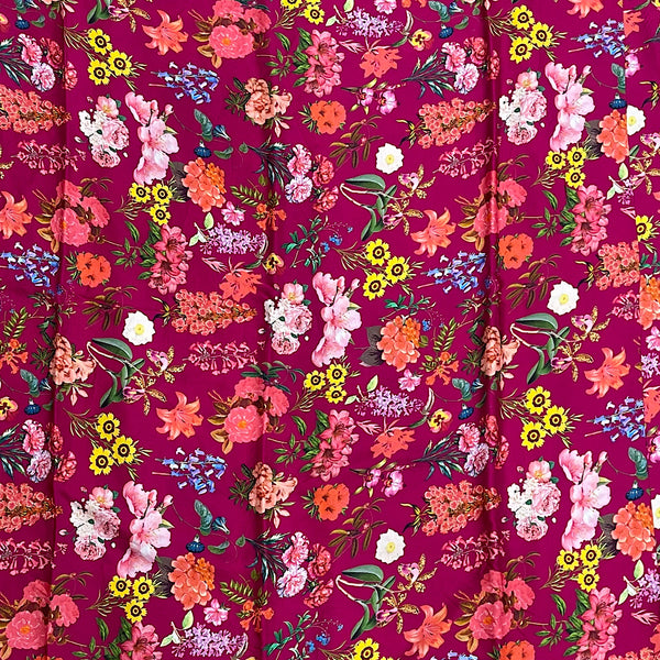 Radhika Multi Floral Print with Wine color Base on Pure Viscose Modal Satin OM SG 95