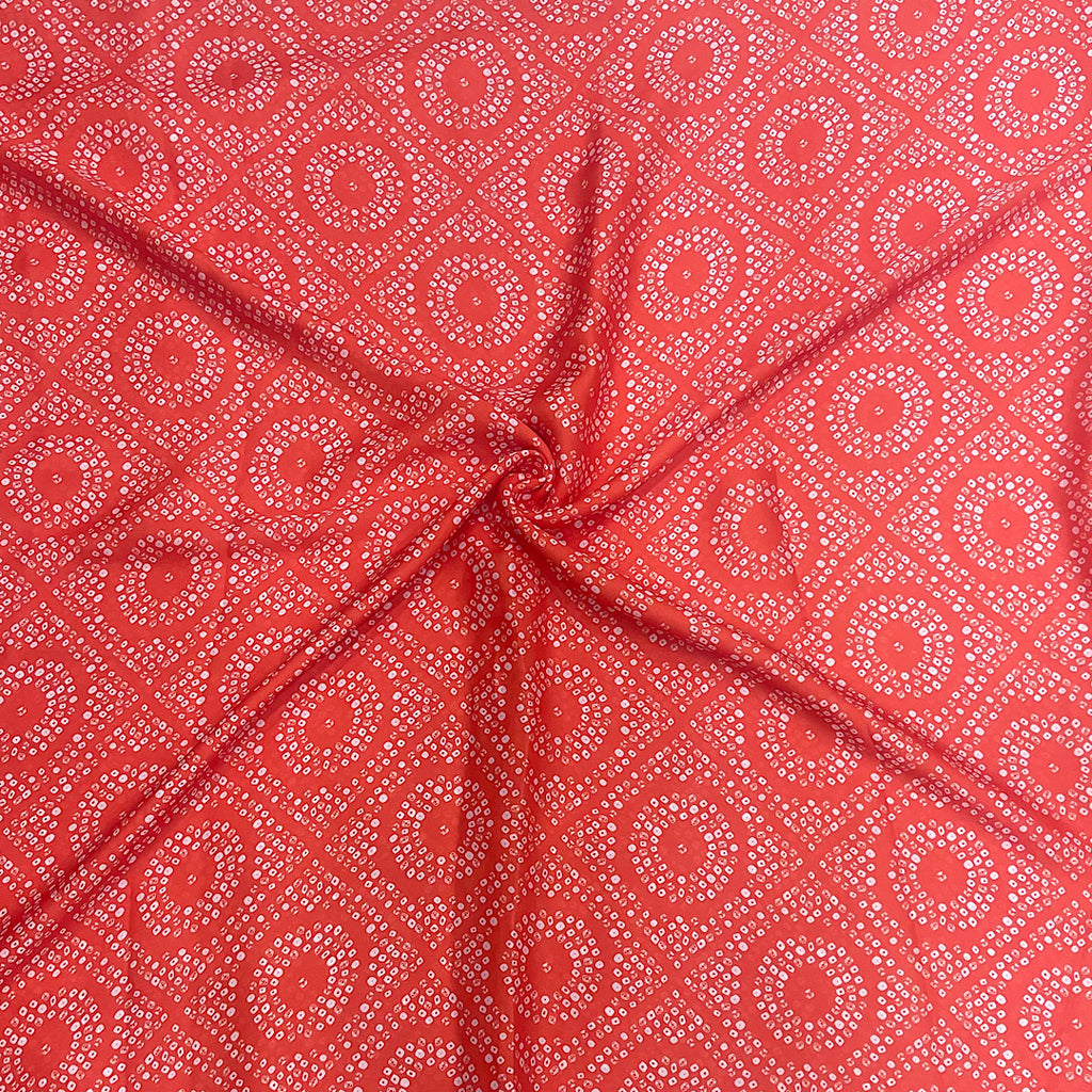 Bandhani Print in Red on Satin Georgette Fabric