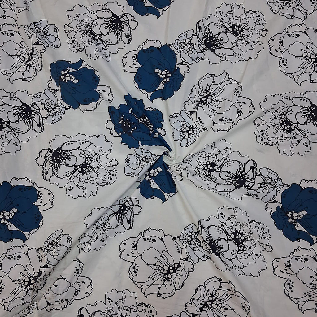 Dhruv Print with White Colour Base & Blue Gray Floral on Pure Cotton Poplin