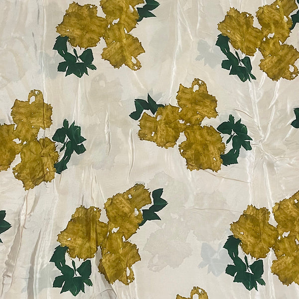 Bhumika Print with Ivory Gold Base color & Mutard Flower on Pure Natural Crepe