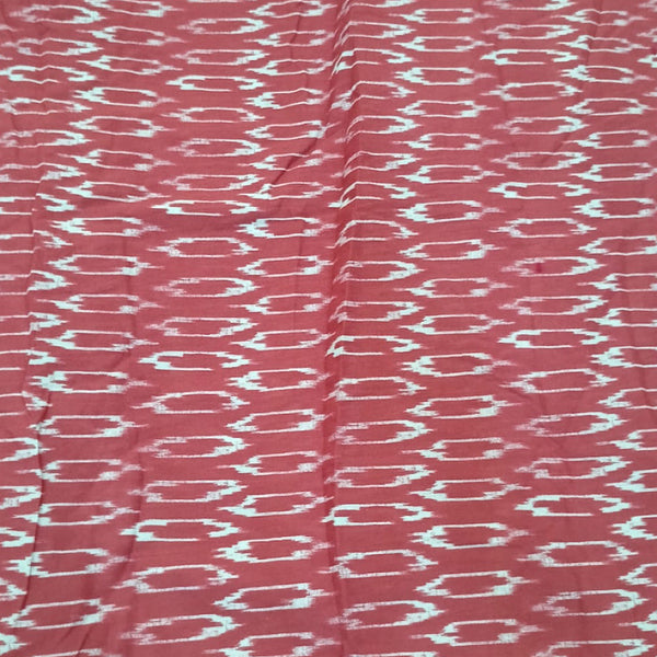 Maroon Red with White Ikat Print on Pure Cotton Cambric Fabric