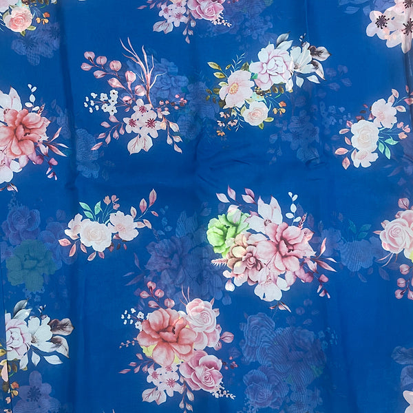 Rimple Blue Floral Print on Pure Viscose Organza