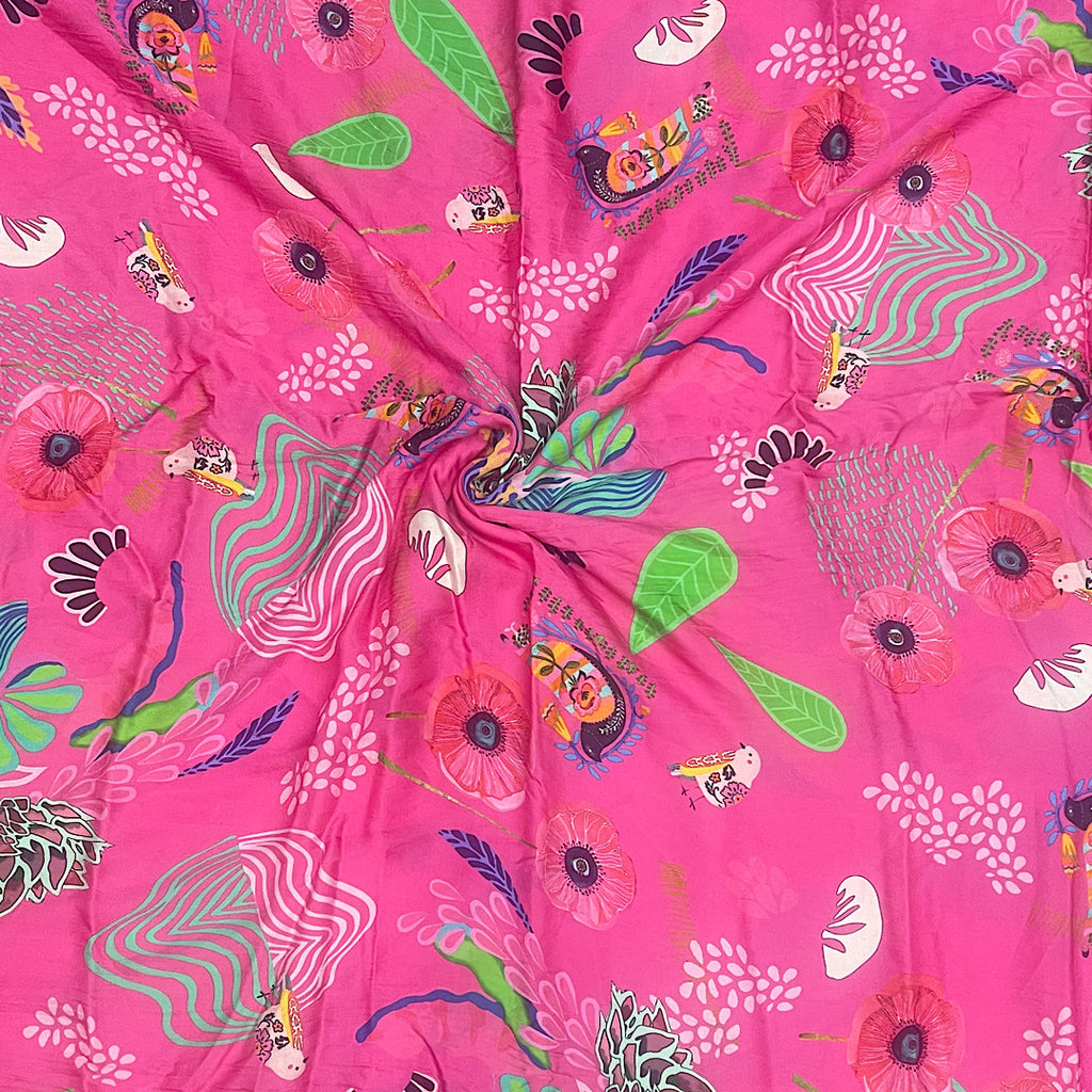 Juhi Fucia Pink colour Print on Pure Modal Satin Fabric OM PK 1391
