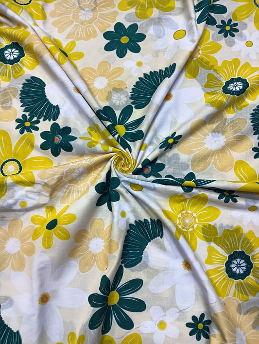 Yellow Floral Print in Pure Cotton  Cambric TK 346