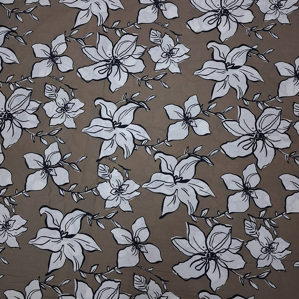 Dhruv Print with Camel Colour Base & White Floral on Pure Cotton Poplin