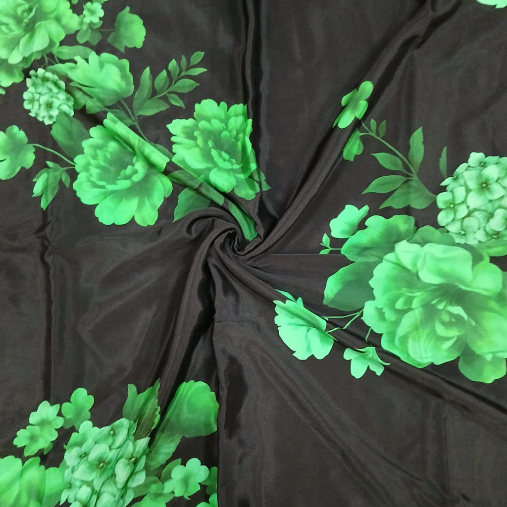 Kajol Big Floral Print On Ivory & Black Base on Satin Georgette with Flower Color options