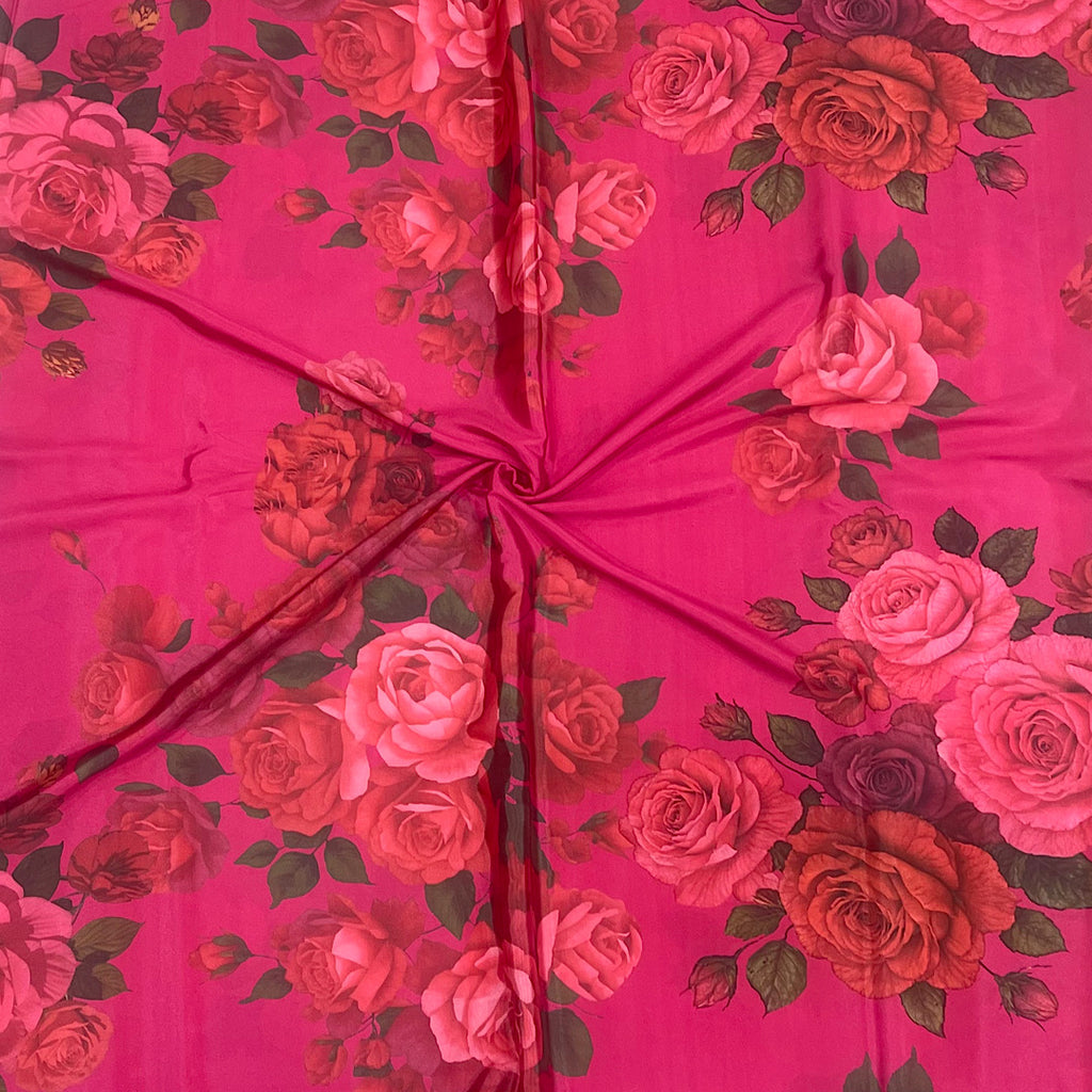 Floral Print with Magenta Pink Color Base on Crepe Silk