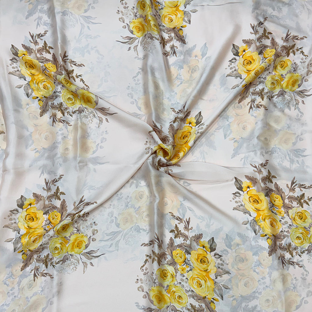 Yellow Flower Bunch on Ivory Beige Base on Pure Modal Satin