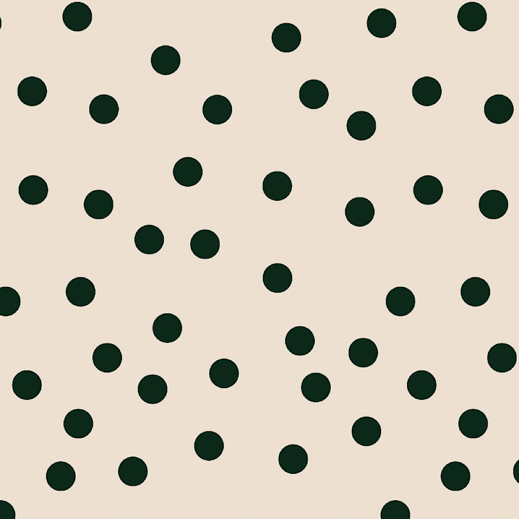 Assymetric Polka Dot Print on Beige Base with Green Dot on Pure Cotton Cambric 2.5 Inch Polka Dots