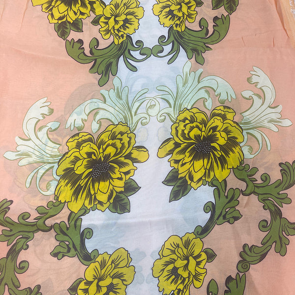 Farm Rio Floral Panel Print in White & Peach color on Pure Muslin