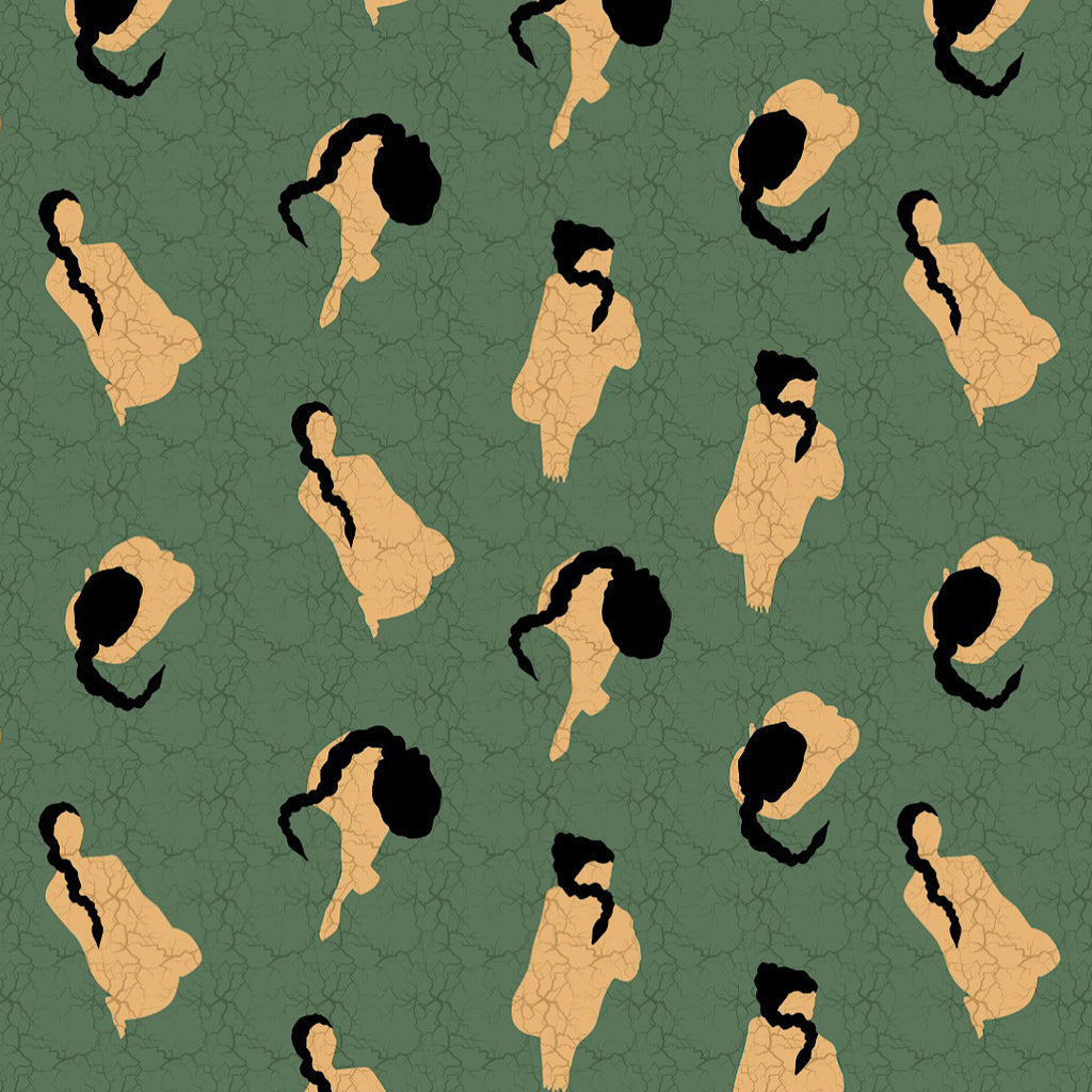 Dhruv Modern Abstract Figurine Print with Green Base on Pure Cotton Poplin