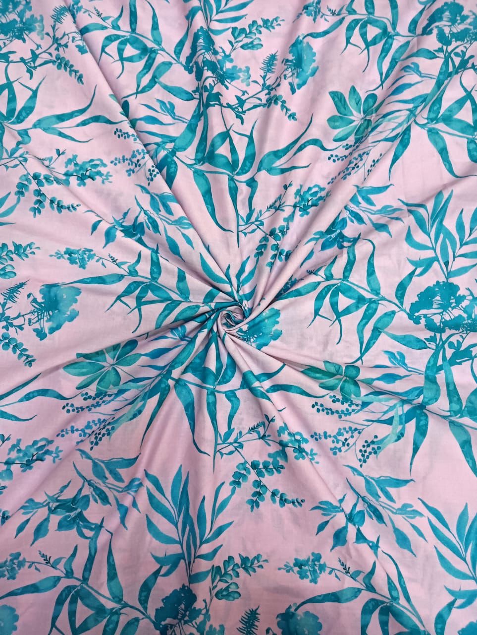 Light Pink & Firozi Floral Print on Cotton Cambric TK 315