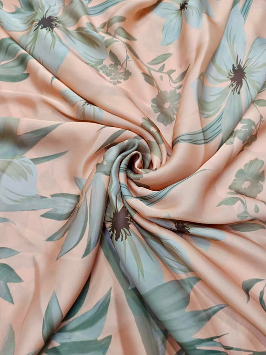 Peach Floral Print on Satin Linen PK 1513