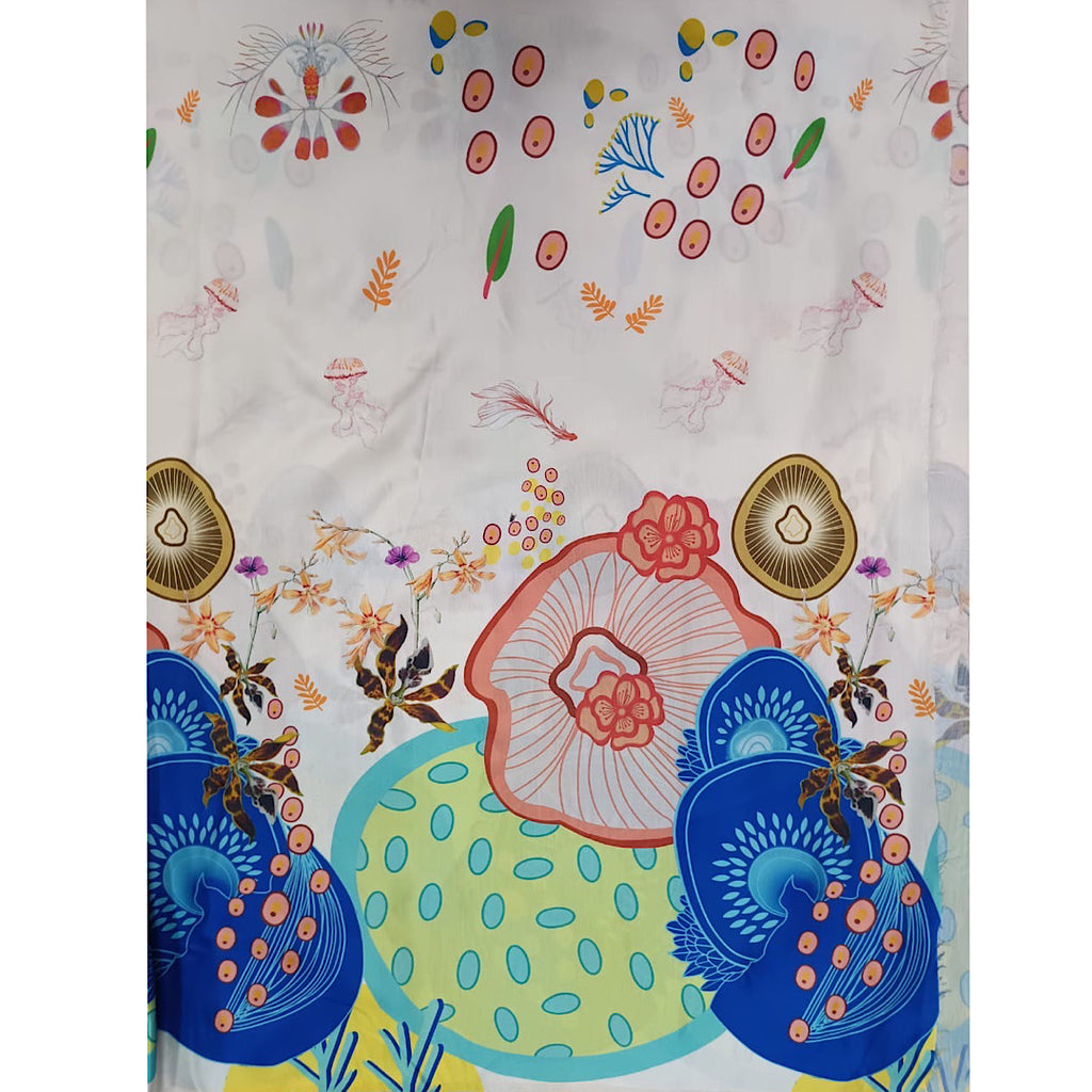 Cream Color Daaman Print on Linen Satin TS 002