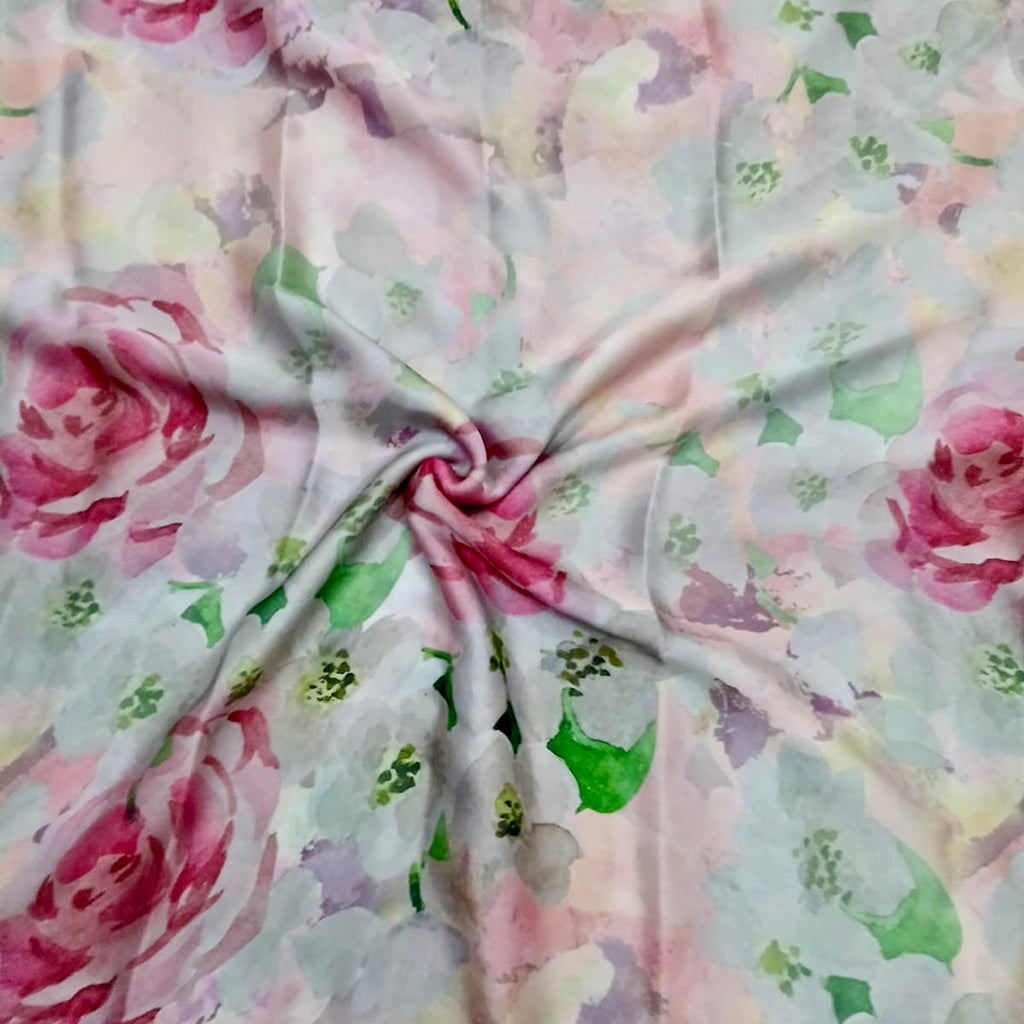 Big Floral Hand Paint Print on Satin Georgette OM 140