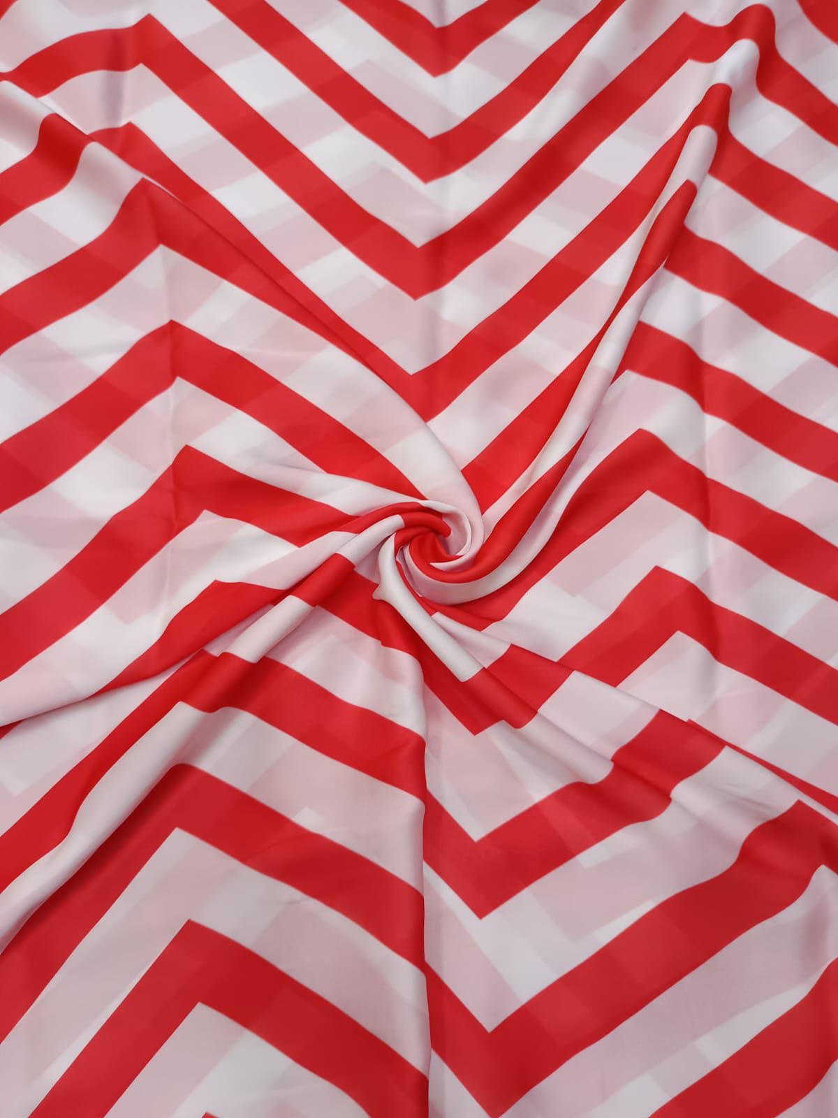 Red & White Zig Zag Stripes Print on French Crepe TK 356