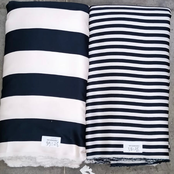Karan Thin Stripes Print in Black & Ivory color on Pure Modal Satin
