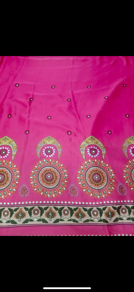 Mayur Print with Hot Pink Daaman Style Kurta Design on Pure Modal Satin